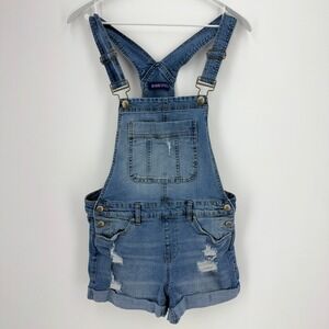 Blue‎ Spice Womens Distressed Denim Shortalls Medium Wash Cuffed Size 9